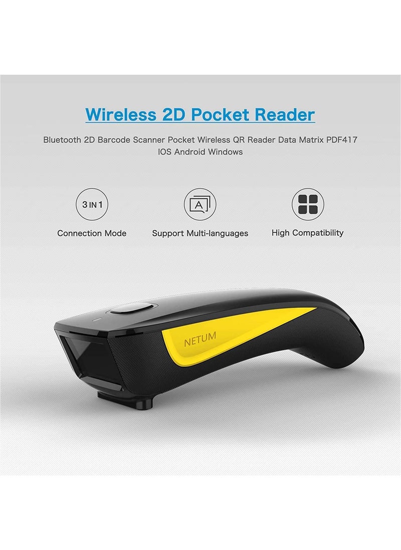 NETUM - NETUM 1D 2D QR Code Scanner, Mini Barcode Scanner Bluetooth Compatible, Small Portable USB Bar Code Scanner for Inventory, 2.4G Cordless Image Reader for Tablet iPhone iPad Android iOS PC POS - Image 1