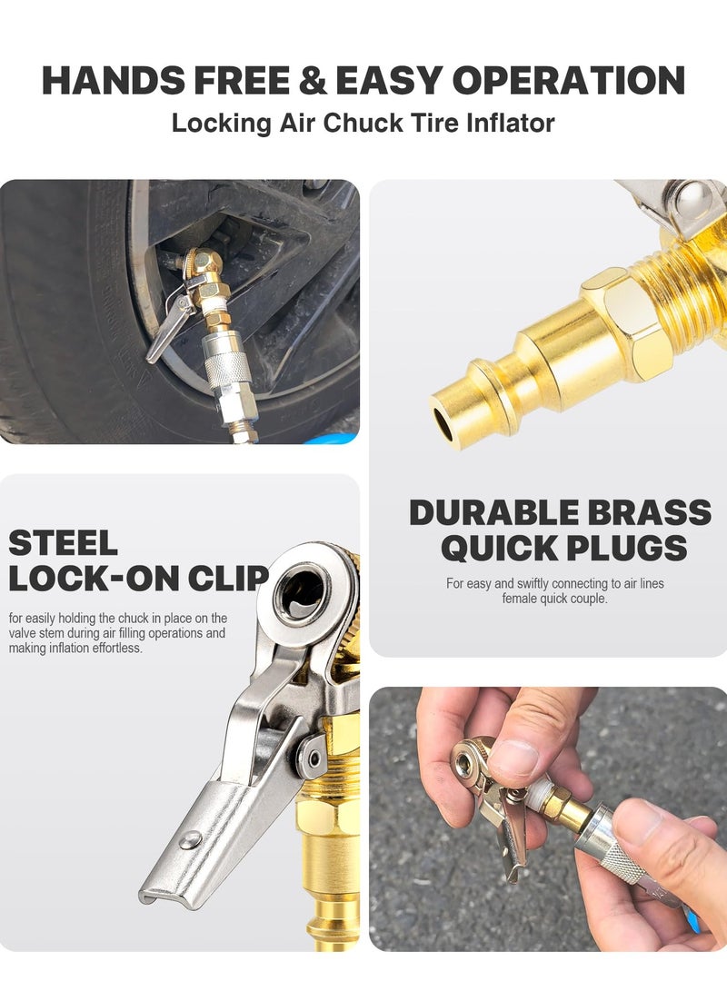 SYOSI Locking Air Chuck, 2 Pcs 0.25 Inch Female NPT Closed Ball Tire Chuck with Clip, Quick Connect Clip-On for Tires, Ideal for Truck, RV, Auto, Car Air Compressors - Image 2