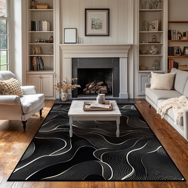 Mecowcm 5x7 Area Rug Black White Modern Rug for Living Room Indoor Machine Washable Abstract Rugs for Bedroom Ultra Soft Dining Room Large Carpet Non-Slip Non-Shedding Throw Rug for Home Office Kids Playroom - Image 1