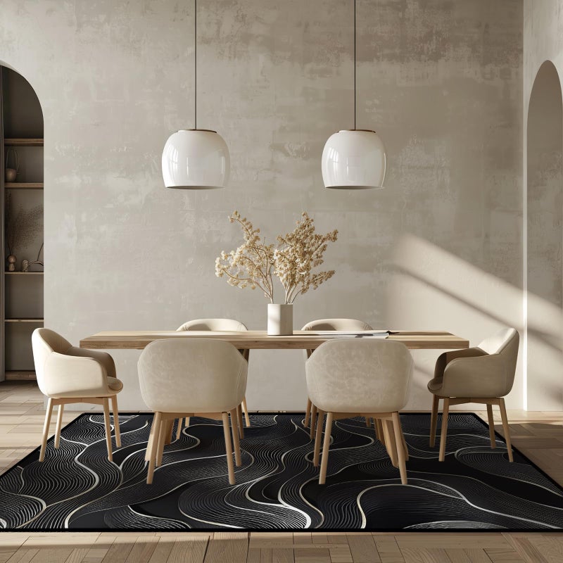Mecowcm 5x7 Area Rug Black White Modern Rug for Living Room Indoor Machine Washable Abstract Rugs for Bedroom Ultra Soft Dining Room Large Carpet Non-Slip Non-Shedding Throw Rug for Home Office Kids Playroom - Image 3