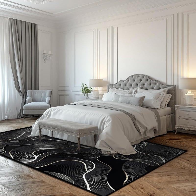 Mecowcm 5x7 Area Rug Black White Modern Rug for Living Room Indoor Machine Washable Abstract Rugs for Bedroom Ultra Soft Dining Room Large Carpet Non-Slip Non-Shedding Throw Rug for Home Office Kids Playroom - Image 4