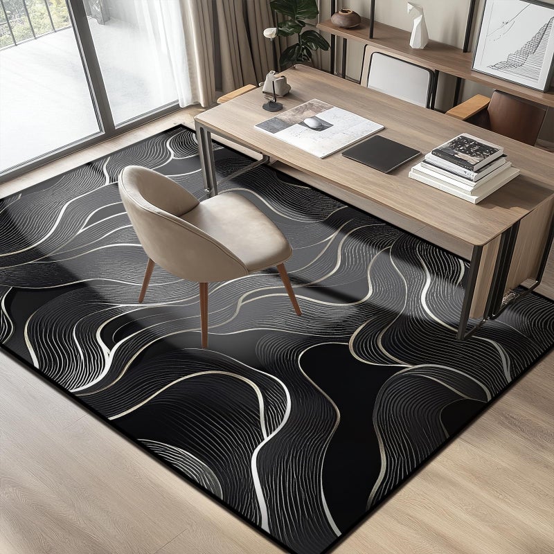 Mecowcm 5x7 Area Rug Black White Modern Rug for Living Room Indoor Machine Washable Abstract Rugs for Bedroom Ultra Soft Dining Room Large Carpet Non-Slip Non-Shedding Throw Rug for Home Office Kids Playroom - Image 5