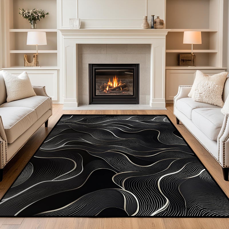 Mecowcm 5x7 Area Rug Black White Modern Rug for Living Room Indoor Machine Washable Abstract Rugs for Bedroom Ultra Soft Dining Room Large Carpet Non-Slip Non-Shedding Throw Rug for Home Office Kids Playroom - Image 2