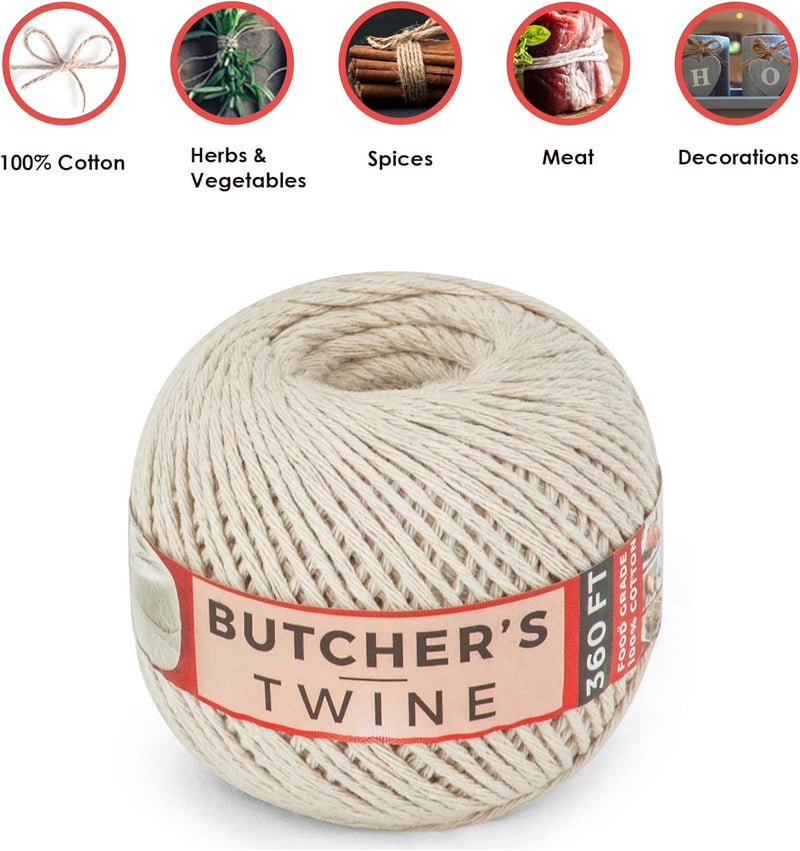SteadMax 360 ft Butchers Twine String for Cooking Wrapping Unbleached 100 Natural Cotton Kitchen for Trussing Turkey  Roasting DIY Crafting Durable Tying Easy Dispensing 1 Pack - Image 2