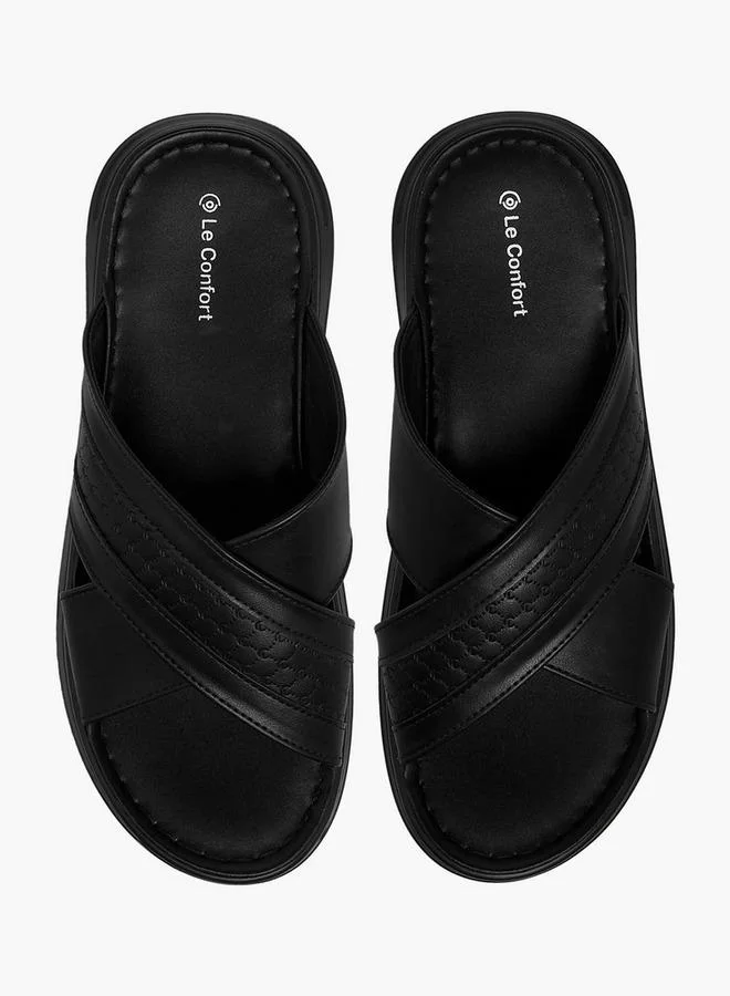 Le Confort Logo Embossed Cross Strap Slip-On Sandals