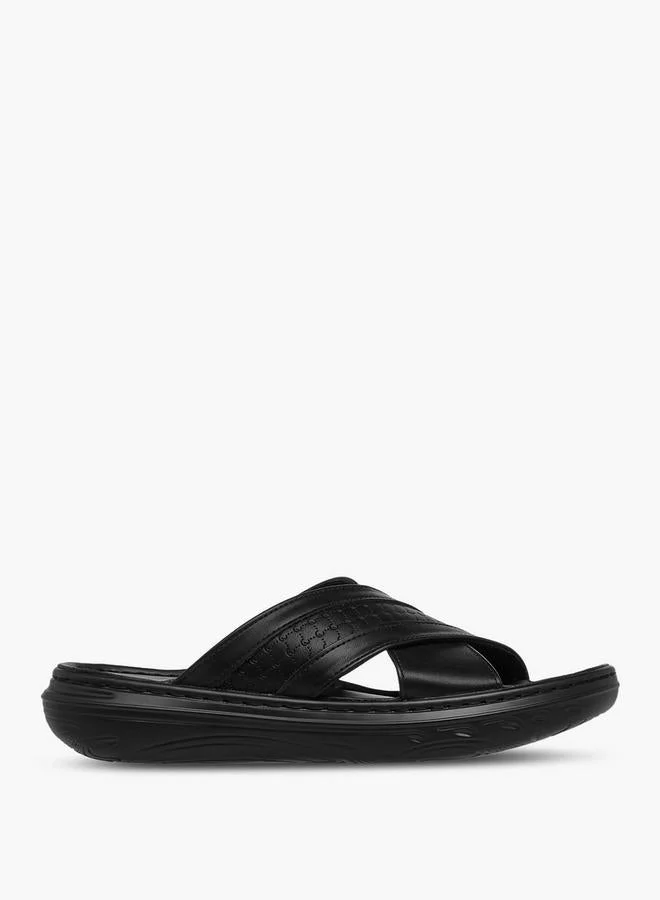 Le Confort Logo Embossed Cross Strap Slip-On Sandals
