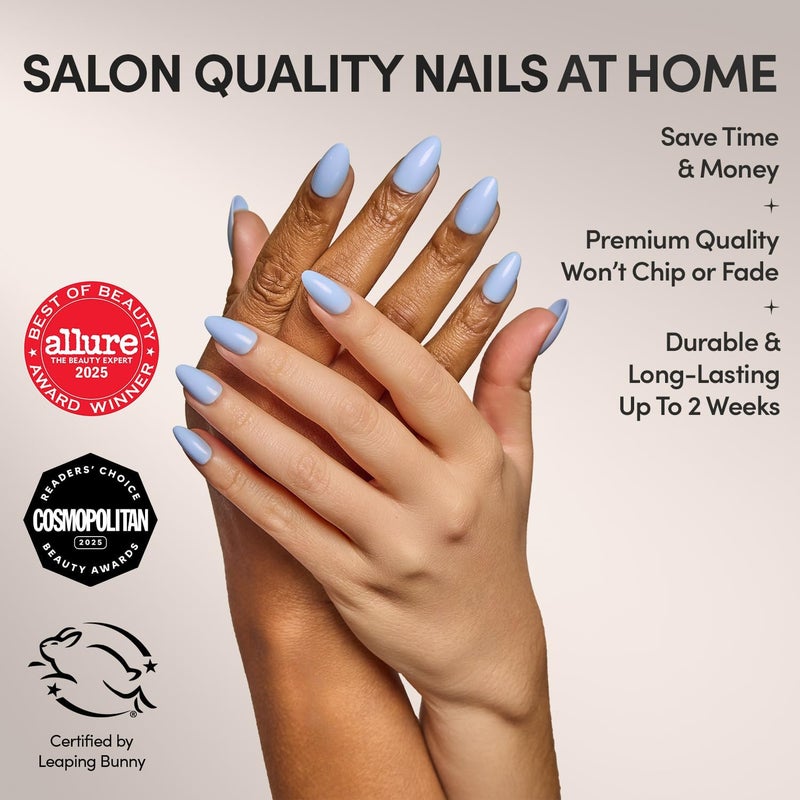Glamnetic Global easy assemble picks Press On Nails - Soft Blue | Short Almond Blue Fake Nails with Glossy Finish, Salon Quality | 15 Sizes - 30 Nail Kit with Glue Any KSA address orderable - Image 2