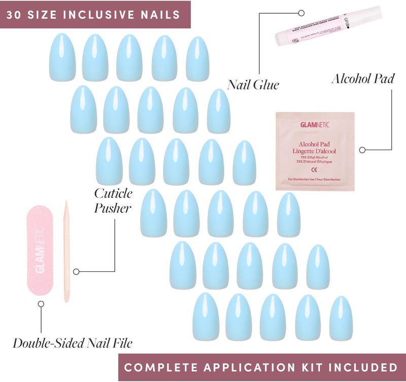 Glamnetic Global easy assemble picks Press On Nails - Soft Blue | Short Almond Blue Fake Nails with Glossy Finish, Salon Quality | 15 Sizes - 30 Nail Kit with Glue Any KSA address orderable - Image 4