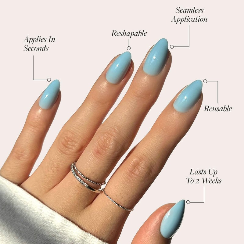 Glamnetic Global easy assemble picks Press On Nails - Soft Blue | Short Almond Blue Fake Nails with Glossy Finish, Salon Quality | 15 Sizes - 30 Nail Kit with Glue Any KSA address orderable - Image 3