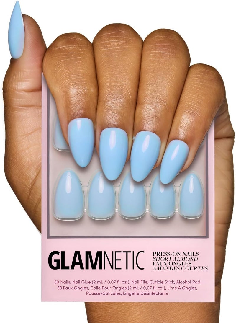 Glamnetic Global easy assemble picks Press On Nails - Soft Blue | Short Almond Blue Fake Nails with Glossy Finish, Salon Quality | 15 Sizes - 30 Nail Kit with Glue Any KSA address orderable - Image 1