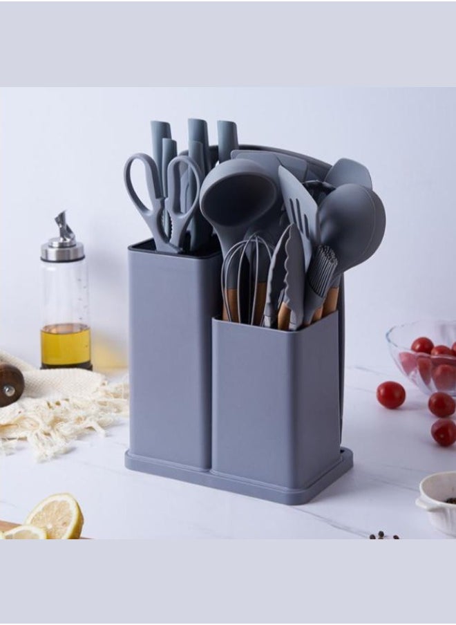 Executive LLC Kitchen Utensil Set Silicone - Non-Stick Cooking Tools Kit Includes Knives, Spatulas, Spoons, Ladles for Professional Chefs or Home Cooks(Grey)  - Image 3