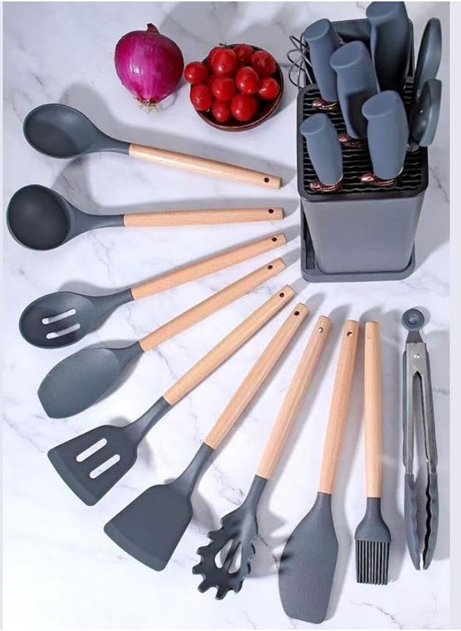 Executive LLC Kitchen Utensil Set Silicone - Non-Stick Cooking Tools Kit Includes Knives, Spatulas, Spoons, Ladles for Professional Chefs or Home Cooks(Grey)  - Image 2
