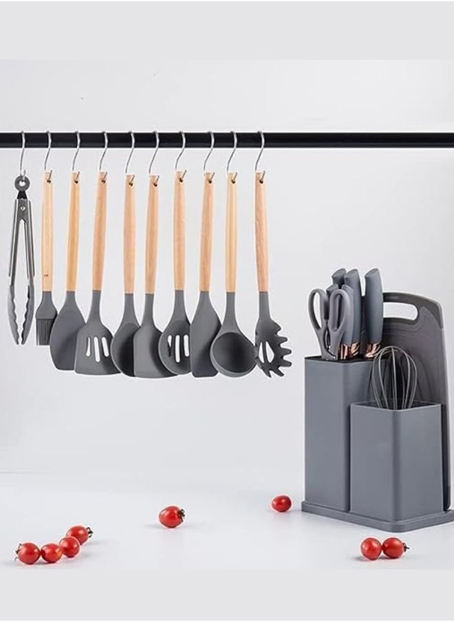 Executive LLC Kitchen Utensil Set Silicone - Non-Stick Cooking Tools Kit Includes Knives, Spatulas, Spoons, Ladles for Professional Chefs or Home Cooks(Grey)  - Image 1