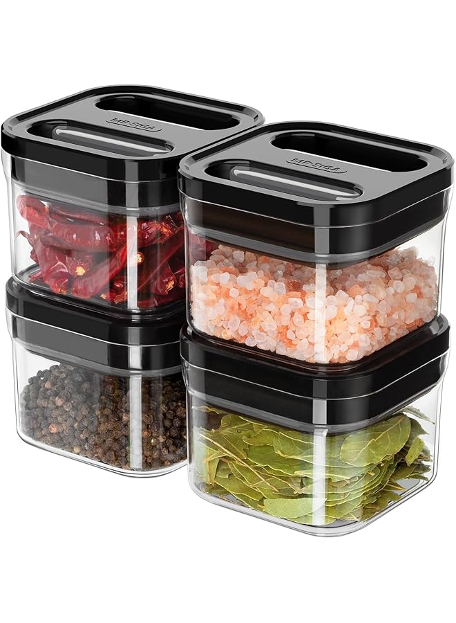 Green Tiger 4 Pack Airtight Food Storage Container Set, BPA Free Kitchen Pantry Organization Canisters, One-handed Airtight Cereal Snack Candy Storage Containers, 360ml / 12.2oz, Small, Black - Image 1