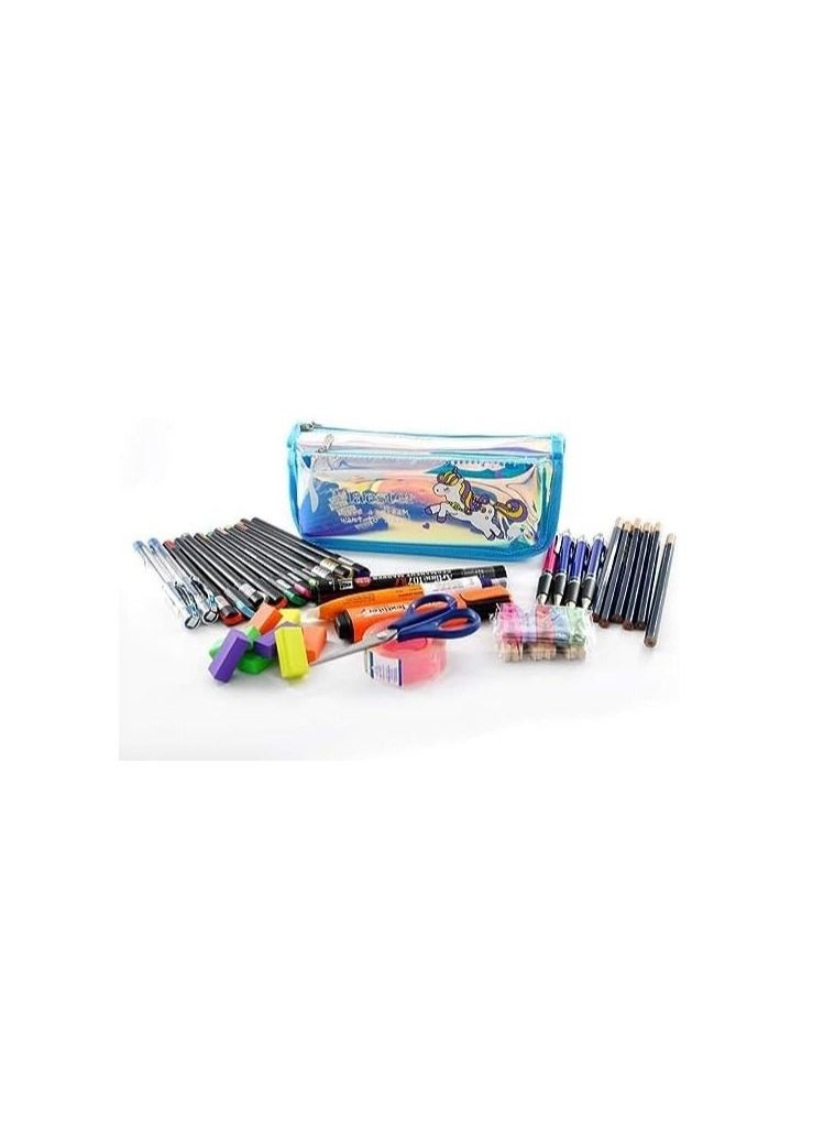 Generic Pencil Stationary Case Compass Box Multipurpose Travel Pouch case Kids/Women/Girls for School/College/Office/Home/Organizer Design and (Unicorn) (Baby-Blue)  - Image 2