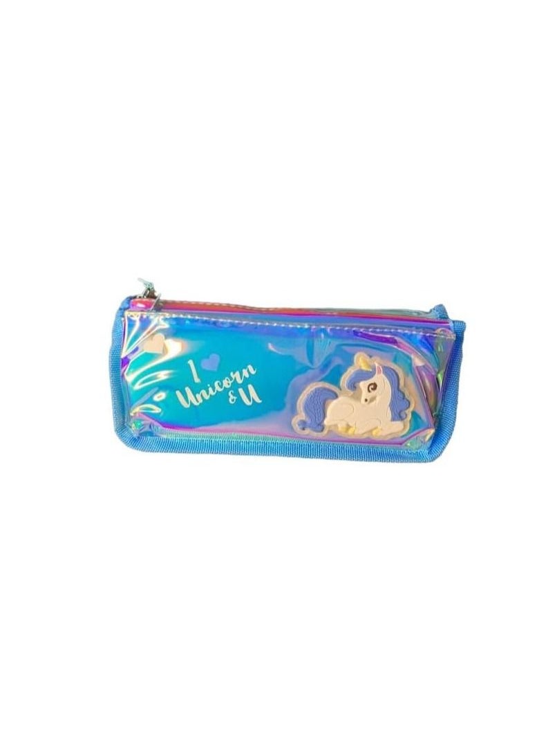 Generic Pencil Stationary Case Compass Box Multipurpose Travel Pouch case Kids/Women/Girls for School/College/Office/Home/Organizer Design and (Unicorn) (Baby-Blue)  - Image 1