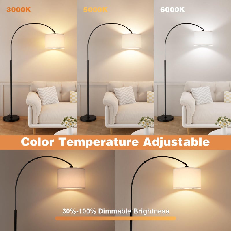 Ambimall Dimmable Arc Floor Lamp with Remote, Color Temperatures and Brightness Adjustable, Arched Floor Lamp with Rotating Head, Over Couch Arched Reading Light for Living Room (White and Black) - Image 4