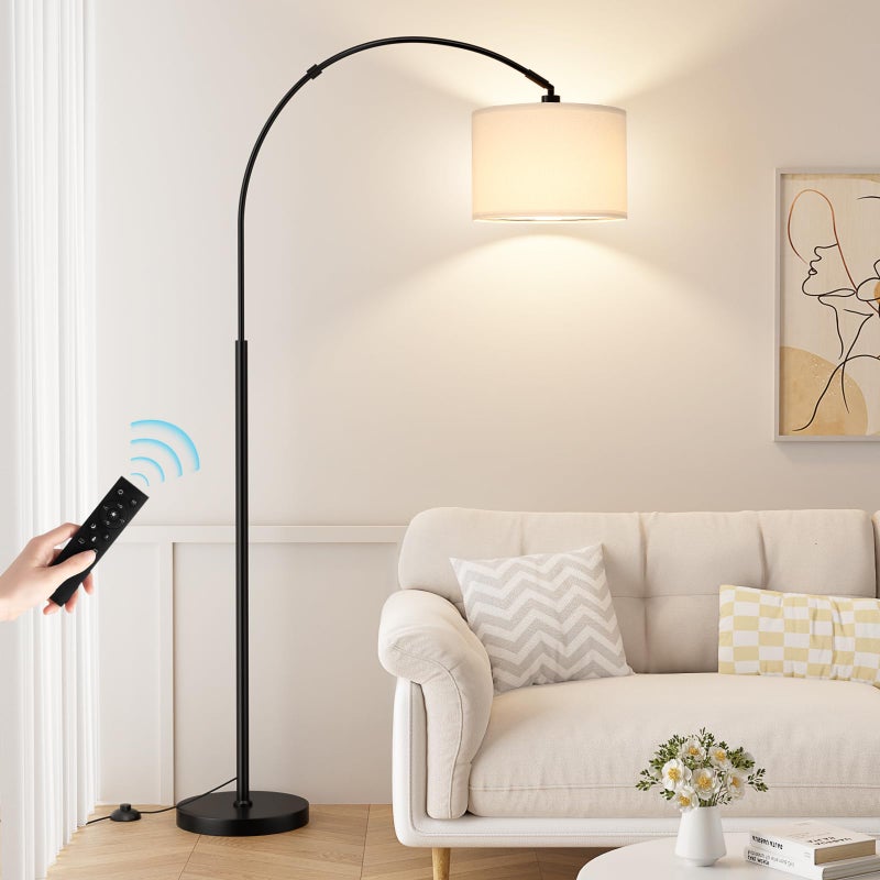 Ambimall Dimmable Arc Floor Lamp with Remote, Color Temperatures and Brightness Adjustable, Arched Floor Lamp with Rotating Head, Over Couch Arched Reading Light for Living Room (White and Black) - Image 1