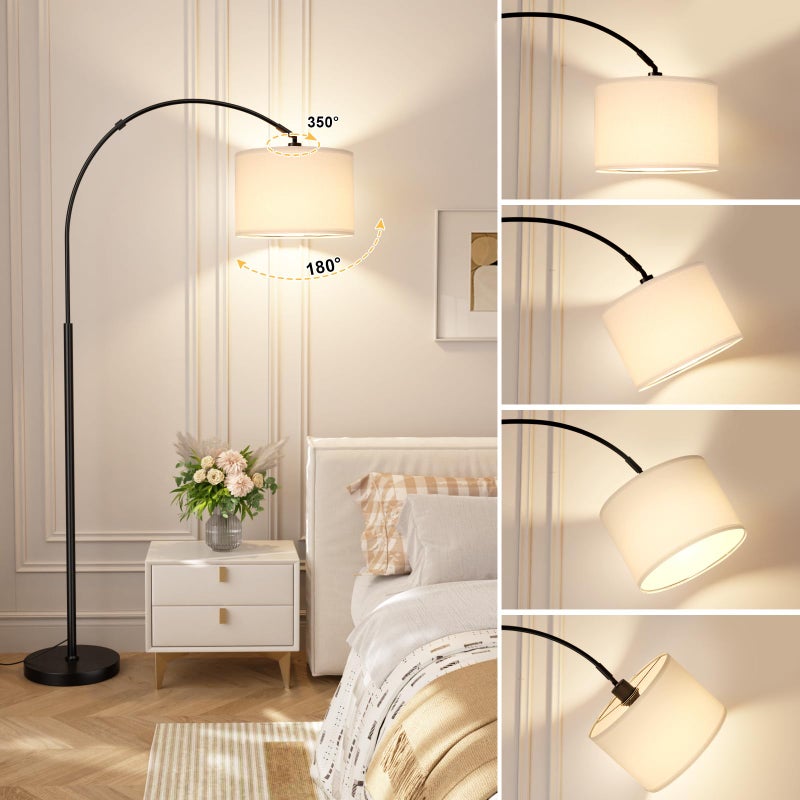 Ambimall Dimmable Arc Floor Lamp with Remote, Color Temperatures and Brightness Adjustable, Arched Floor Lamp with Rotating Head, Over Couch Arched Reading Light for Living Room (White and Black) - Image 5