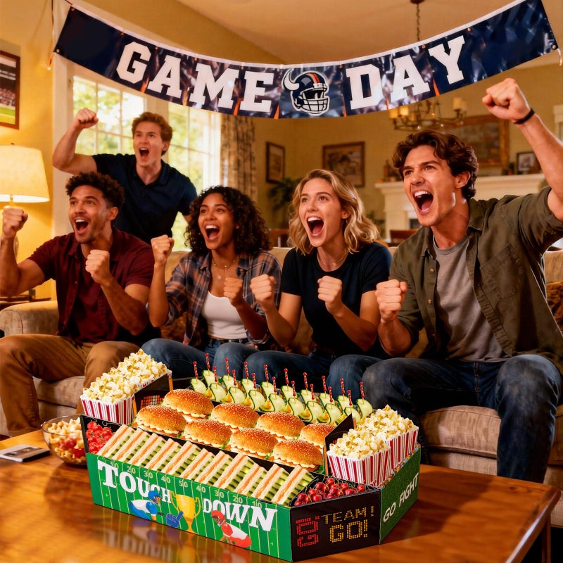 Yotako Football Party Supplies Kit, Huge 24X14 Inch Football Snack Stadium Tray, Superbowl Party Decorations 2026, 9 Compartment Party Food Large Tray Set for Super Bowl Tailgate Game Day Birthday - Image 5