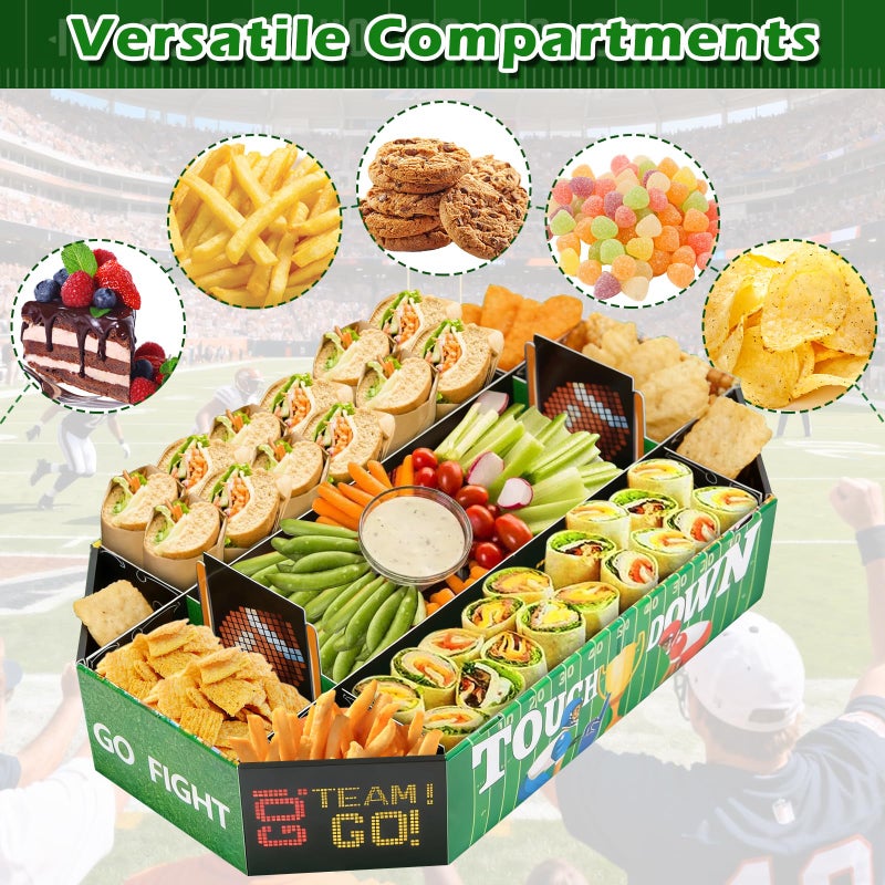 Yotako Football Party Supplies Kit, Huge 24X14 Inch Football Snack Stadium Tray, Superbowl Party Decorations 2026, 9 Compartment Party Food Large Tray Set for Super Bowl Tailgate Game Day Birthday - Image 4