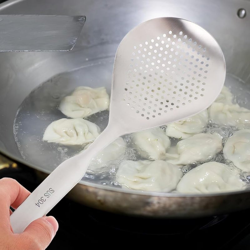 Stainless Steel Slotted Spoon Skimmer Ladle For Pasta Noodle And Dumpling Strainer - Image 5