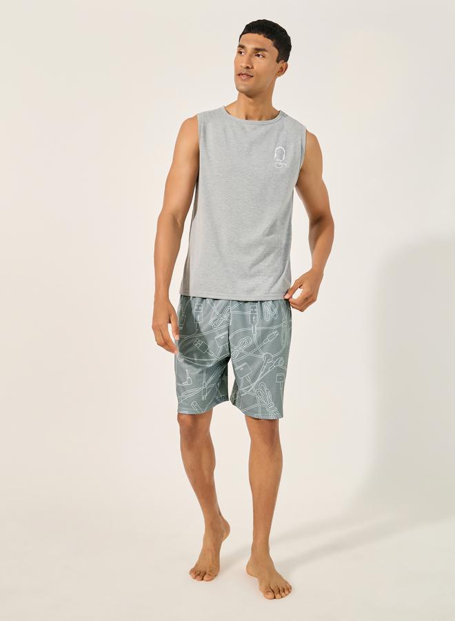 Styli Styli Printed Round Neck Tank and Shorts Pyjama Set - Image 1