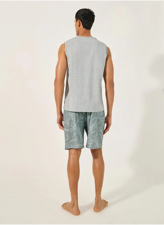 Styli Printed Round Neck Tank and Shorts Pyjama Set