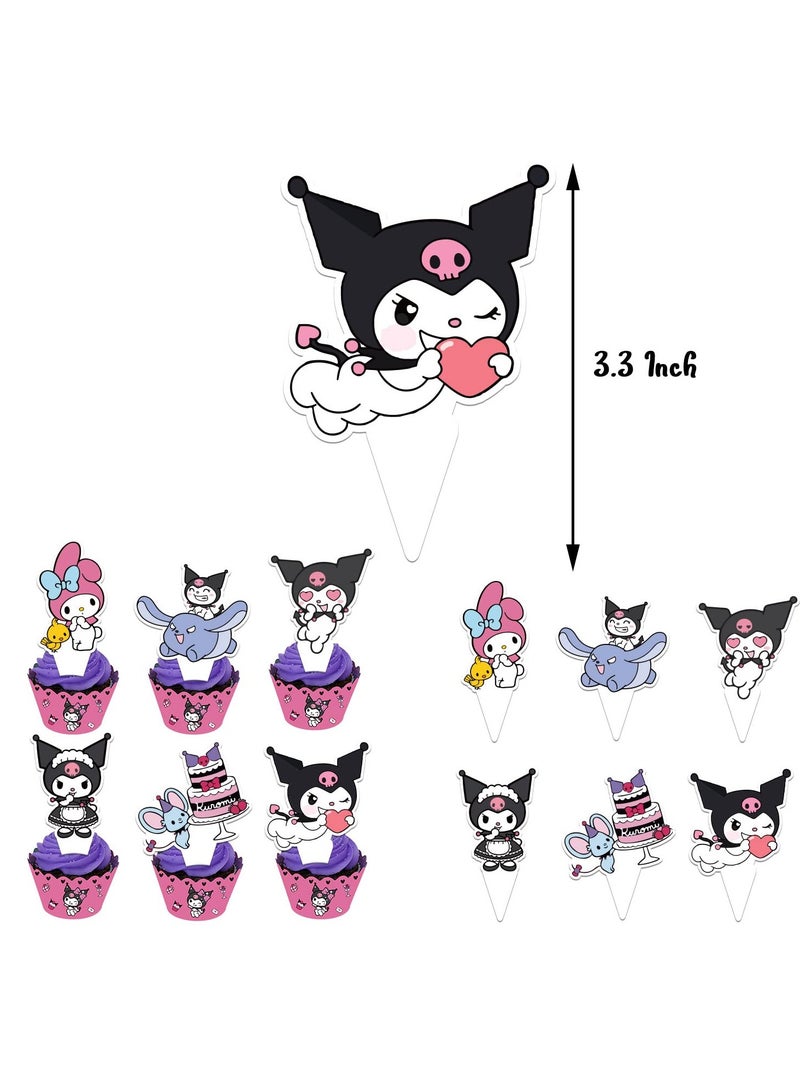 Bebiland 32PCS Kuromi Cartoon Decorations, Anime Themed Birthday Party Supplies,  Includes Happy Birthday Banner, Cake Toppers, Balloons and Party Centerpiece - Image 3