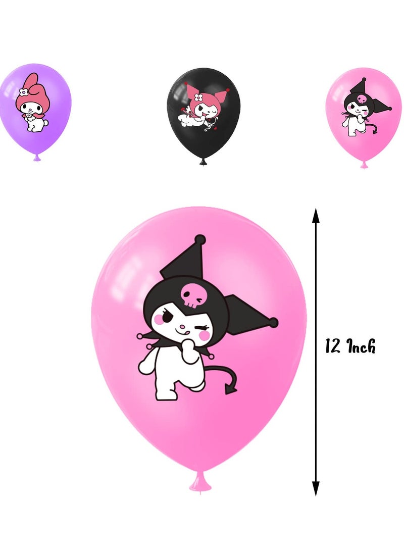 Bebiland 32PCS Kuromi Cartoon Decorations, Anime Themed Birthday Party Supplies,  Includes Happy Birthday Banner, Cake Toppers, Balloons and Party Centerpiece - Image 5