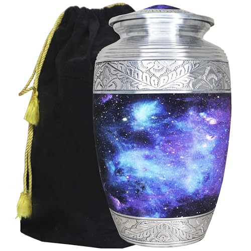 M MEILINXU Urn for Ashes Adult Male & Female, Cremation Urns for Human Ashes Adult Man & Woman, Aurora Borealis Cremation Container, Funeral Decorative Urn for Burial, Blue Cosmic Galaxy - Large - Image 4