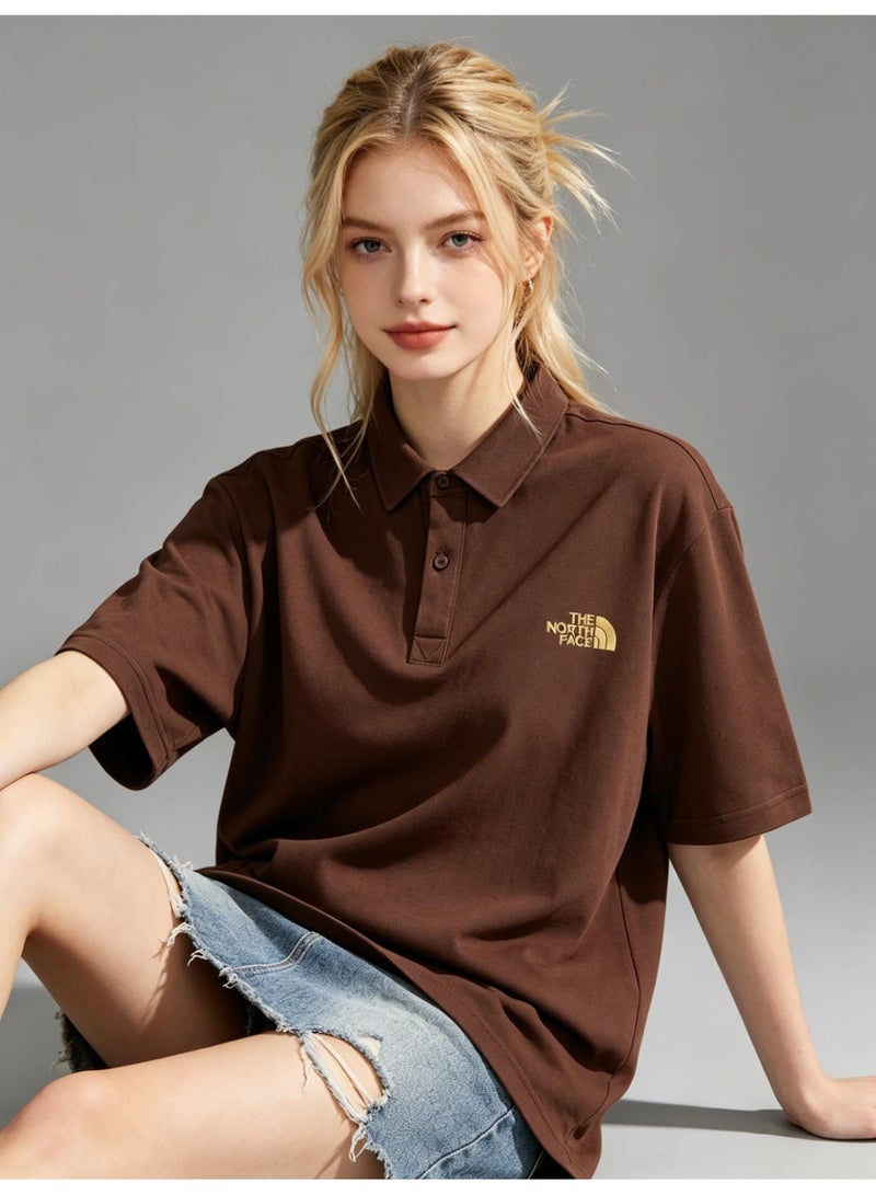 ذا نورث فيس The North Face Unisex Gold Logo Polo Shirt, Breathable Pique Knit Short Sleeve, Oversized Casual Outdoor Top for Men & Women - Image 2