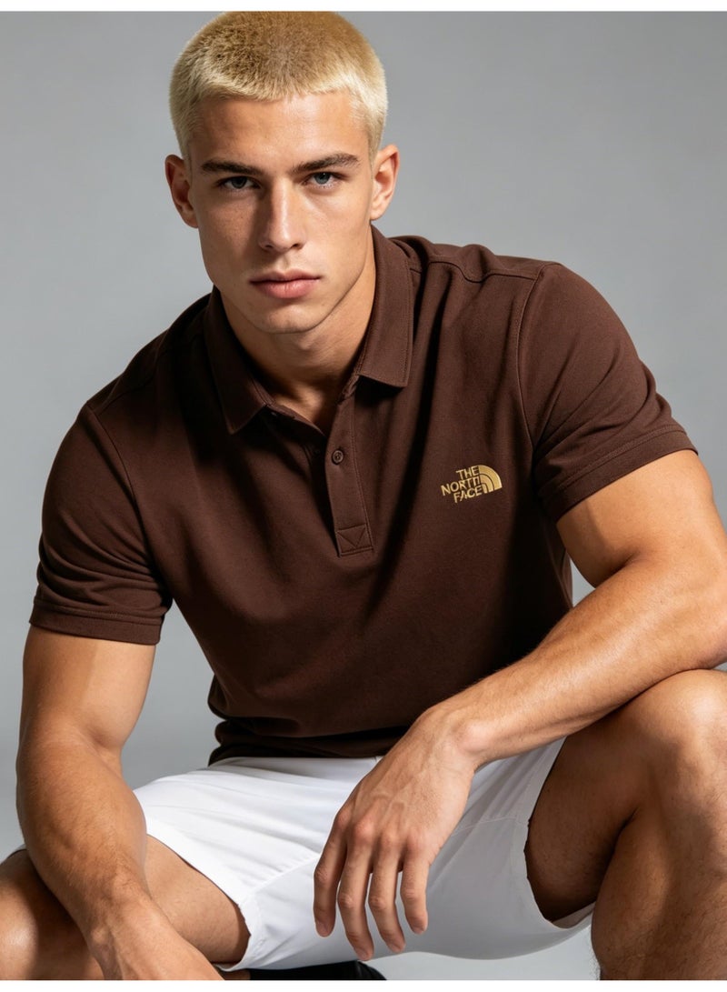 ذا نورث فيس The North Face Unisex Gold Logo Polo Shirt, Breathable Pique Knit Short Sleeve, Oversized Casual Outdoor Top for Men & Women - Image 1