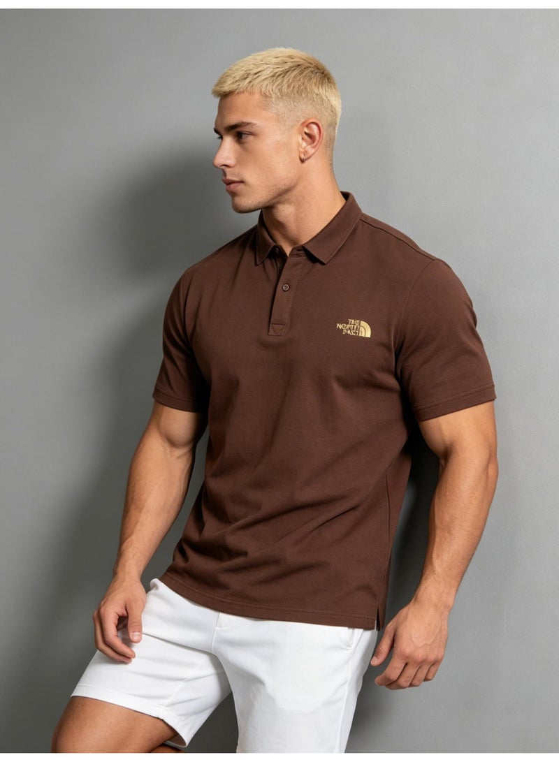 ذا نورث فيس The North Face Unisex Gold Logo Polo Shirt, Breathable Pique Knit Short Sleeve, Oversized Casual Outdoor Top for Men & Women - Image 5