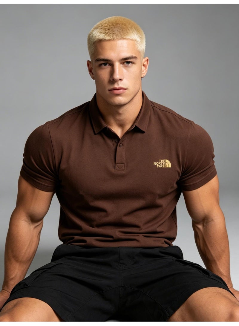 ذا نورث فيس The North Face Unisex Gold Logo Polo Shirt, Breathable Pique Knit Short Sleeve, Oversized Casual Outdoor Top for Men & Women - Image 3