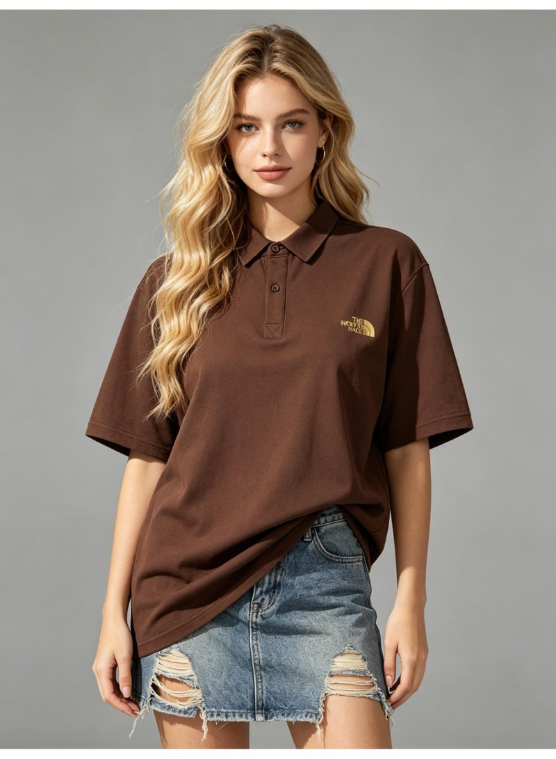 ذا نورث فيس The North Face Unisex Gold Logo Polo Shirt, Breathable Pique Knit Short Sleeve, Oversized Casual Outdoor Top for Men & Women - Image 4