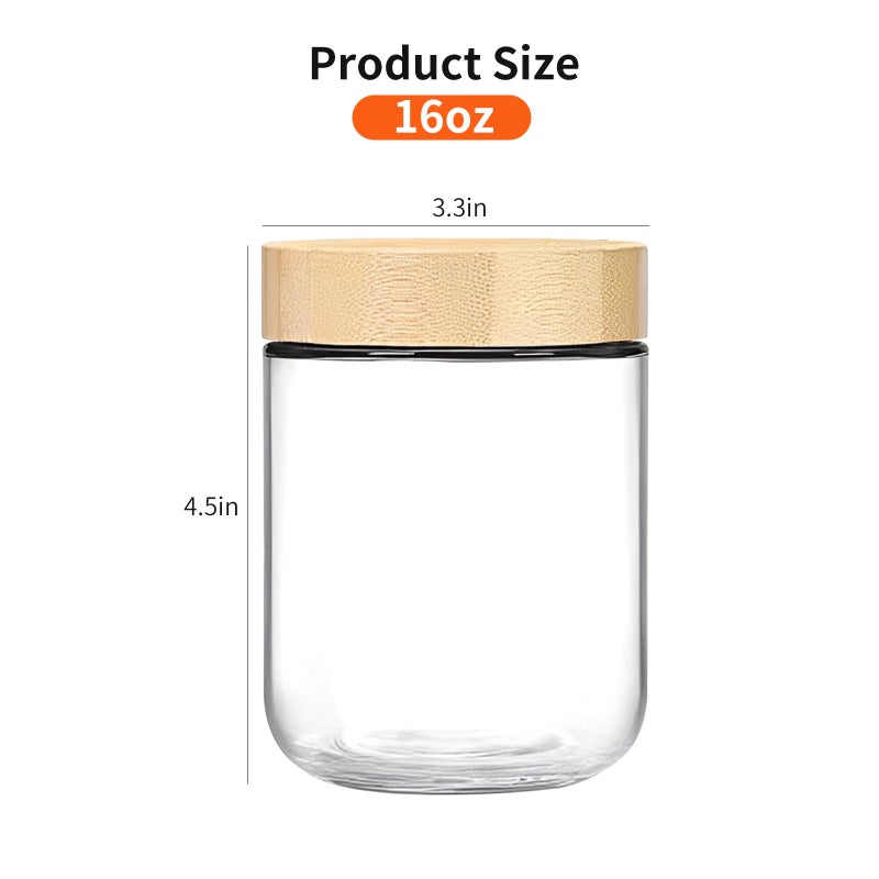 DOVORSY 16oz Overnight Oats Container with Bamboo Lid, Glass Jar with Airtight Lid for Meal Prep, Wide Mouth Mason Salad Jar, Glass Food Storage Container for Yogurt, Chia Snacks, and Spiced Candies (6 Pack) - Image 3