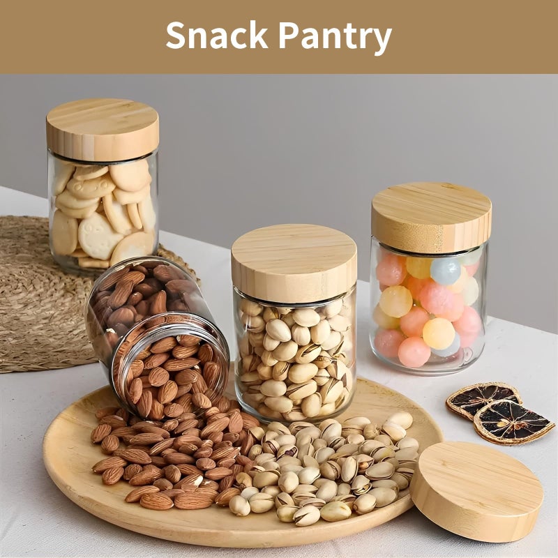 DOVORSY 16oz Overnight Oats Container with Bamboo Lid, Glass Jar with Airtight Lid for Meal Prep, Wide Mouth Mason Salad Jar, Glass Food Storage Container for Yogurt, Chia Snacks, and Spiced Candies (6 Pack) - Image 4