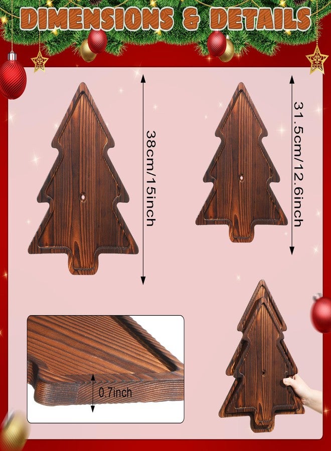 Amyhill Wood 2-Tiered Christmas Tree Tray Cupcake Stand Dessert Display Holiday Serving Platters Xmas Wooden Charcuterie Board for Snacks Food Fruit Appetizers Desserts Cookies (Dark Brown) - Image 2
