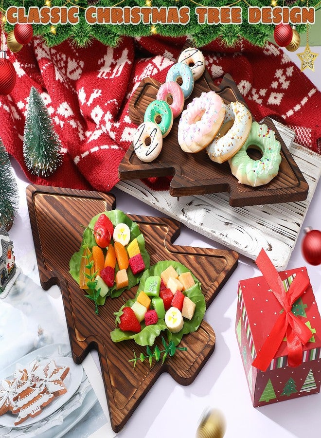 Amyhill Wood 2-Tiered Christmas Tree Tray Cupcake Stand Dessert Display Holiday Serving Platters Xmas Wooden Charcuterie Board for Snacks Food Fruit Appetizers Desserts Cookies (Dark Brown) - Image 3