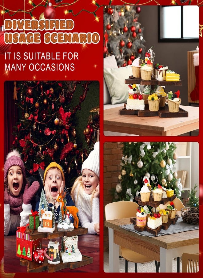 Amyhill Wood 2-Tiered Christmas Tree Tray Cupcake Stand Dessert Display Holiday Serving Platters Xmas Wooden Charcuterie Board for Snacks Food Fruit Appetizers Desserts Cookies (Dark Brown) - Image 5