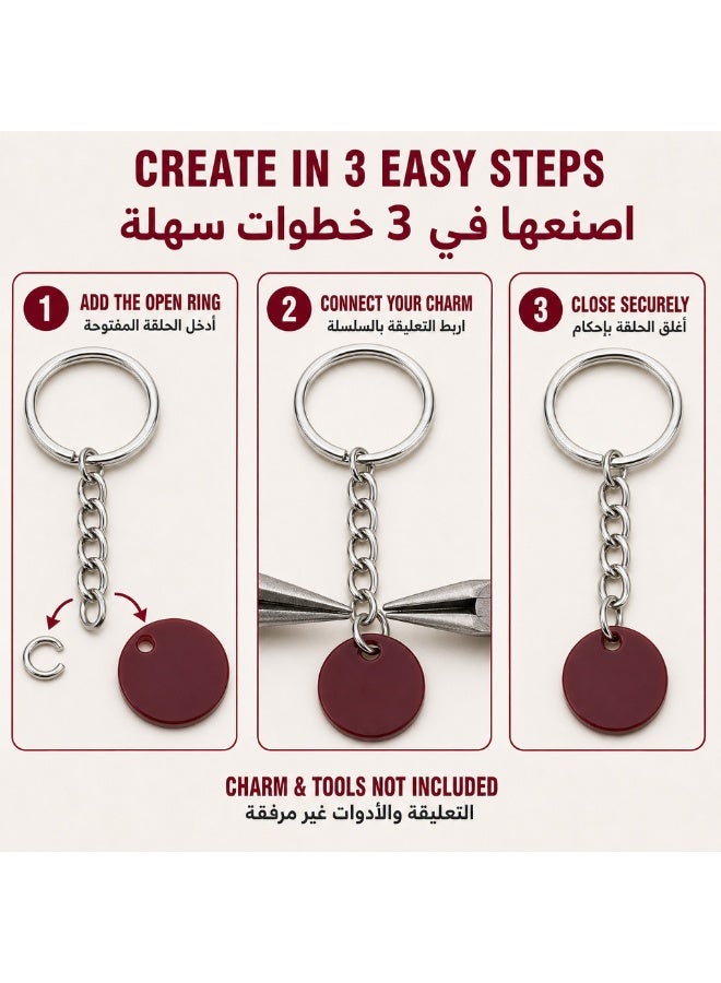كيامور KeyAmor طقم 100 قطعة فضية سلاسل حلقات مفاتيح DIY مع حلقات تقسيم وحلقات فتح لصنع علاقات المفاتيح - Image 4