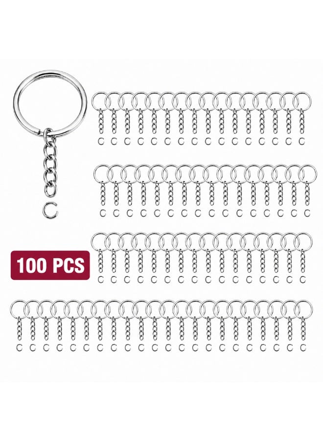 كيامور KeyAmor طقم 100 قطعة فضية سلاسل حلقات مفاتيح DIY مع حلقات تقسيم وحلقات فتح لصنع علاقات المفاتيح - Image 1