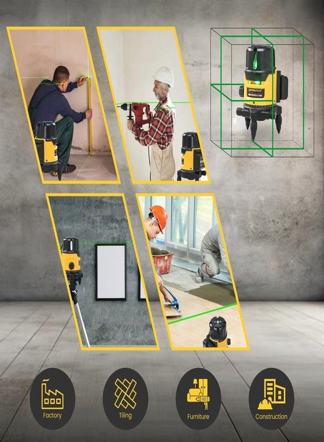 TOMAHAWK® Plastic Professional 3-Line 3D Line Laser Cross Self Leveling, Horizontal and Vertical Green Laser Line - Image 4