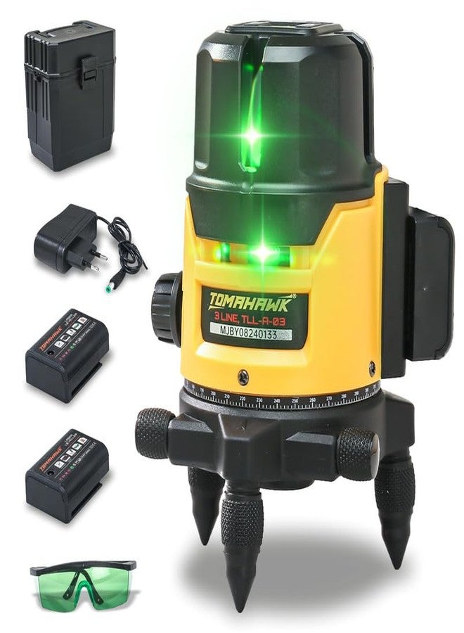 TOMAHAWK® Plastic Professional 3-Line 3D Line Laser Cross Self Leveling, Horizontal and Vertical Green Laser Line - Image 1