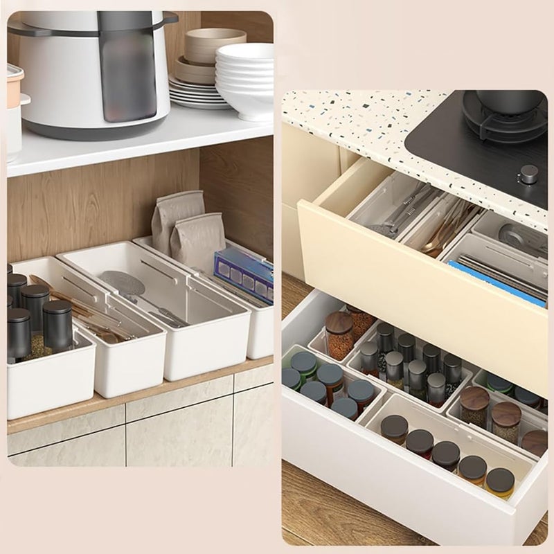 SUKHAD Expandable Household Accessories storage basket for drawers Set of 3 Small Kitchen storage basket White Plastic - Image 4