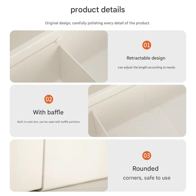 SUKHAD Expandable Household Accessories storage basket for drawers Set of 3 Small Kitchen storage basket White Plastic - Image 3