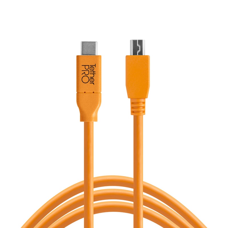 TETHER TOOLS TetherPro USB-C to 2.0 Mini-B 5-Pin, 5Gbps Gen 1, 15' (4.6m), High-Visibility Orange - Image 1