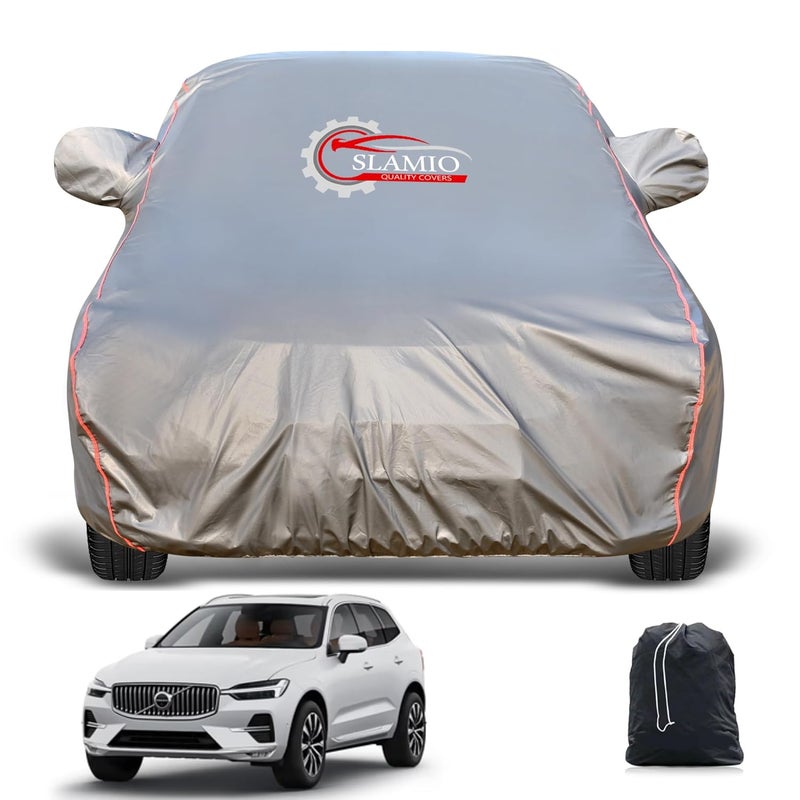Slamio Heavy-Duty Car Body Cover for Volvo XC 60 | Waterproof, Dustproof, UV Protection, Custom Fit, Heavy Belt & Buckle with Mirror & Antenna Pocket | Dark Grey - Image 1