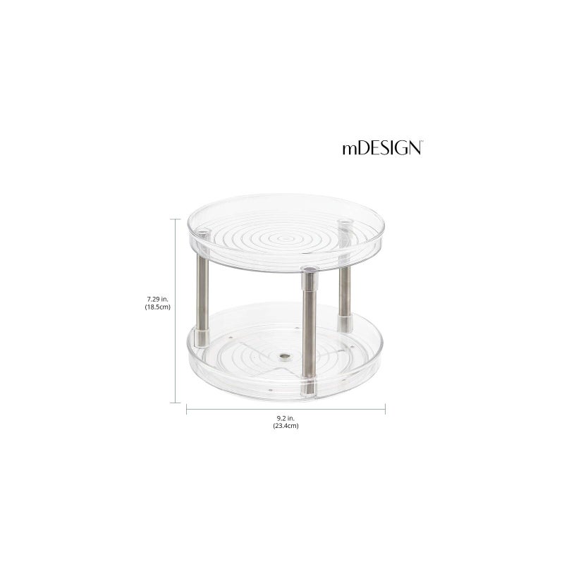mDesign Spinning 2-Tier Lazy Susan Turntable Storage Tower, Rotating Organizer for Bathroom Cabinet, Vanity Counter, Sink - Double Decker Carousel Makeup Organizer, Ligne Collection, Clear - Image 3
